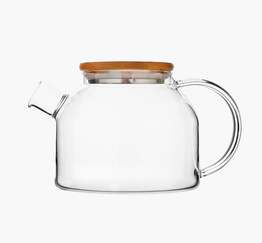  קומקום תה מזכוכית 1 ליטר עם פקק עץ