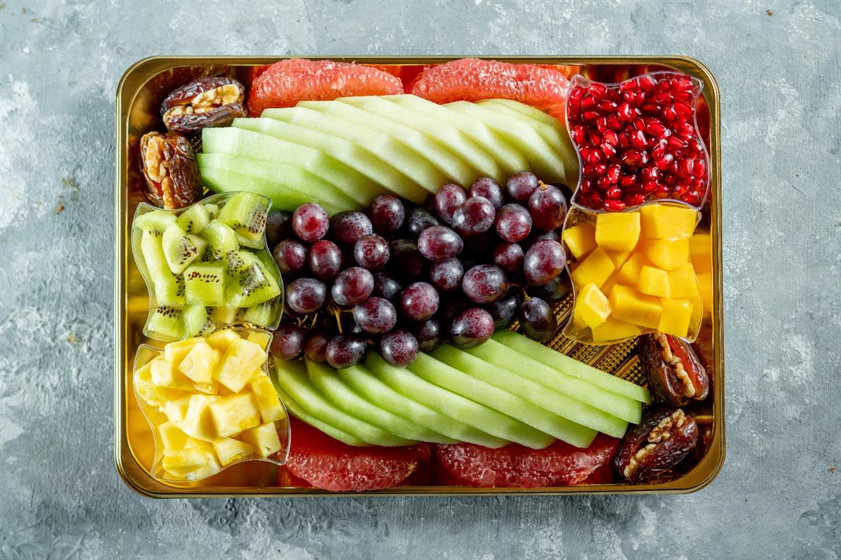 A tray of fresh seasonal fruit