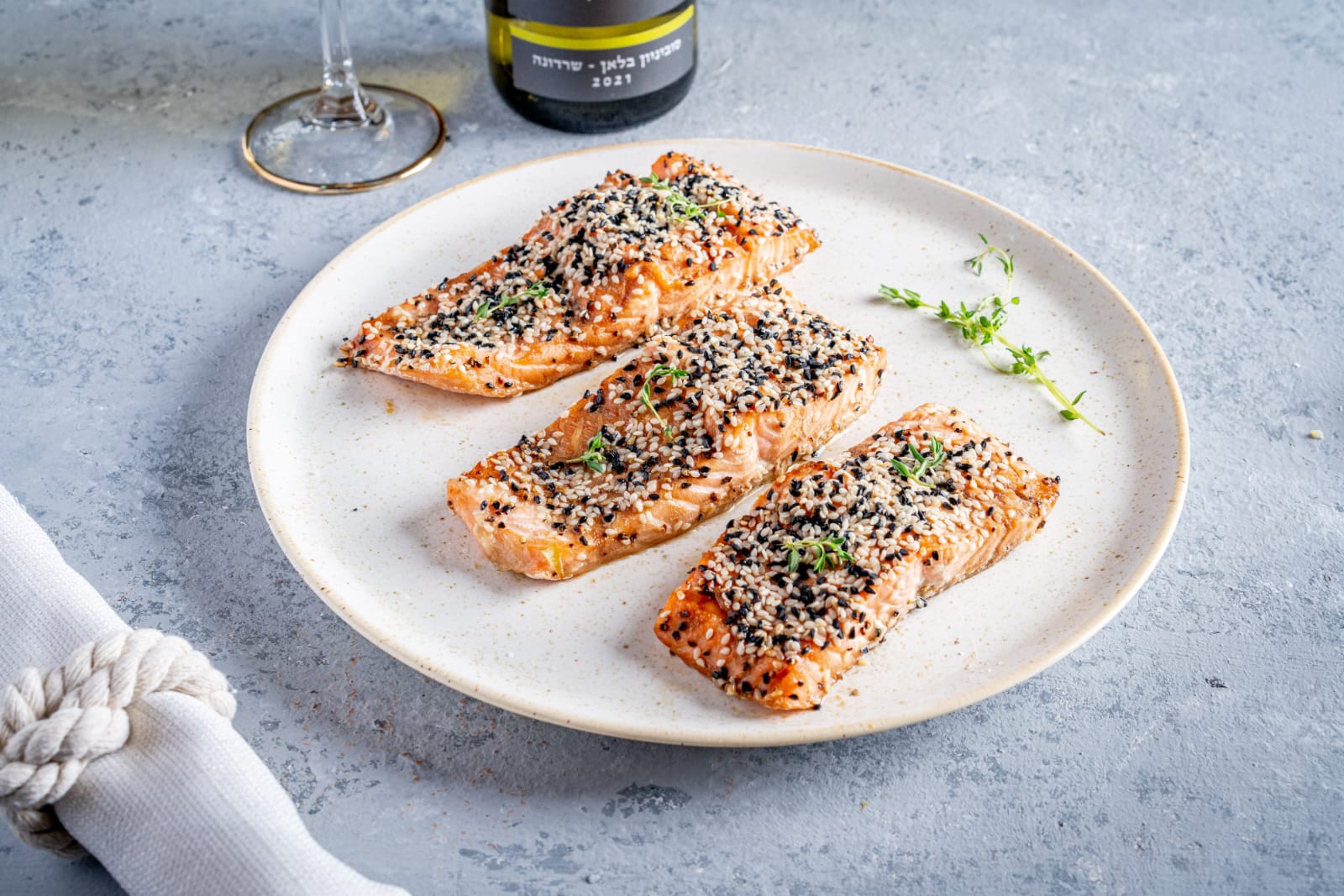 Salmon in sesame silan and apple cider