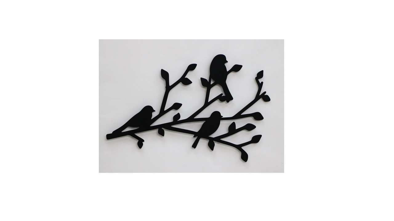קישוט קיר ענף וציפורים מתכת שחורה