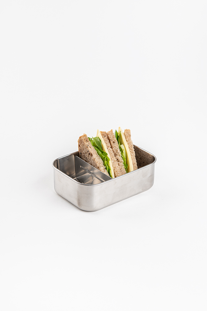 קופסת אוכל בינונית מנירוסטה עם מכסה במבוק