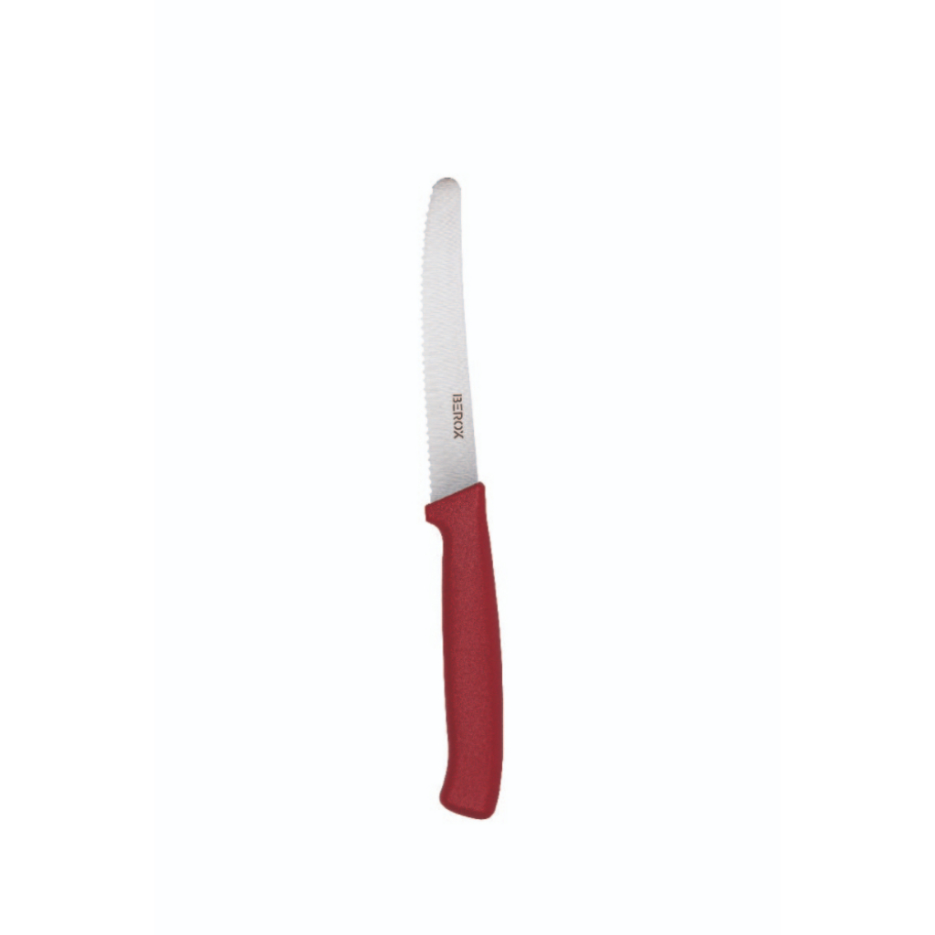 סכין ירקות משוננת 11 ס"מ, להב עגול, ידית אדומה | BEROX