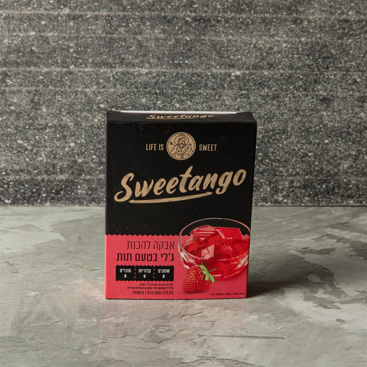 אבקה להכנת ג'לי בטעם תות ללא סוכר Sweetango סוויטנגו