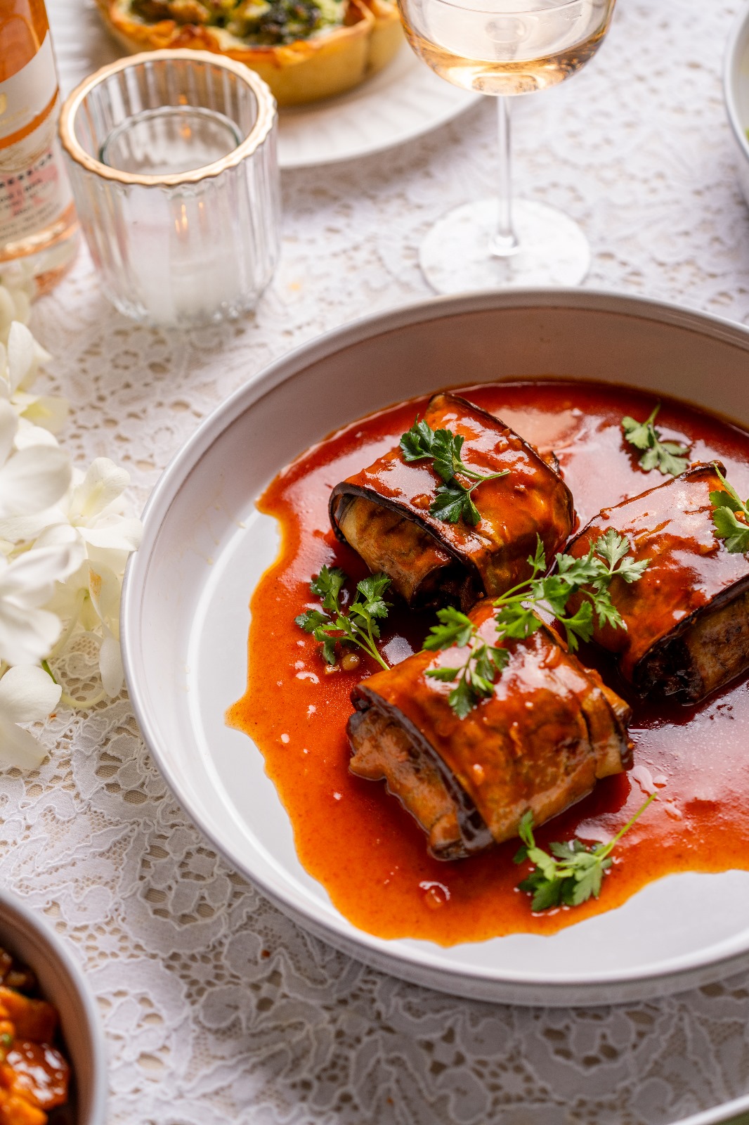 Moussaka with meat in Oriental sauce